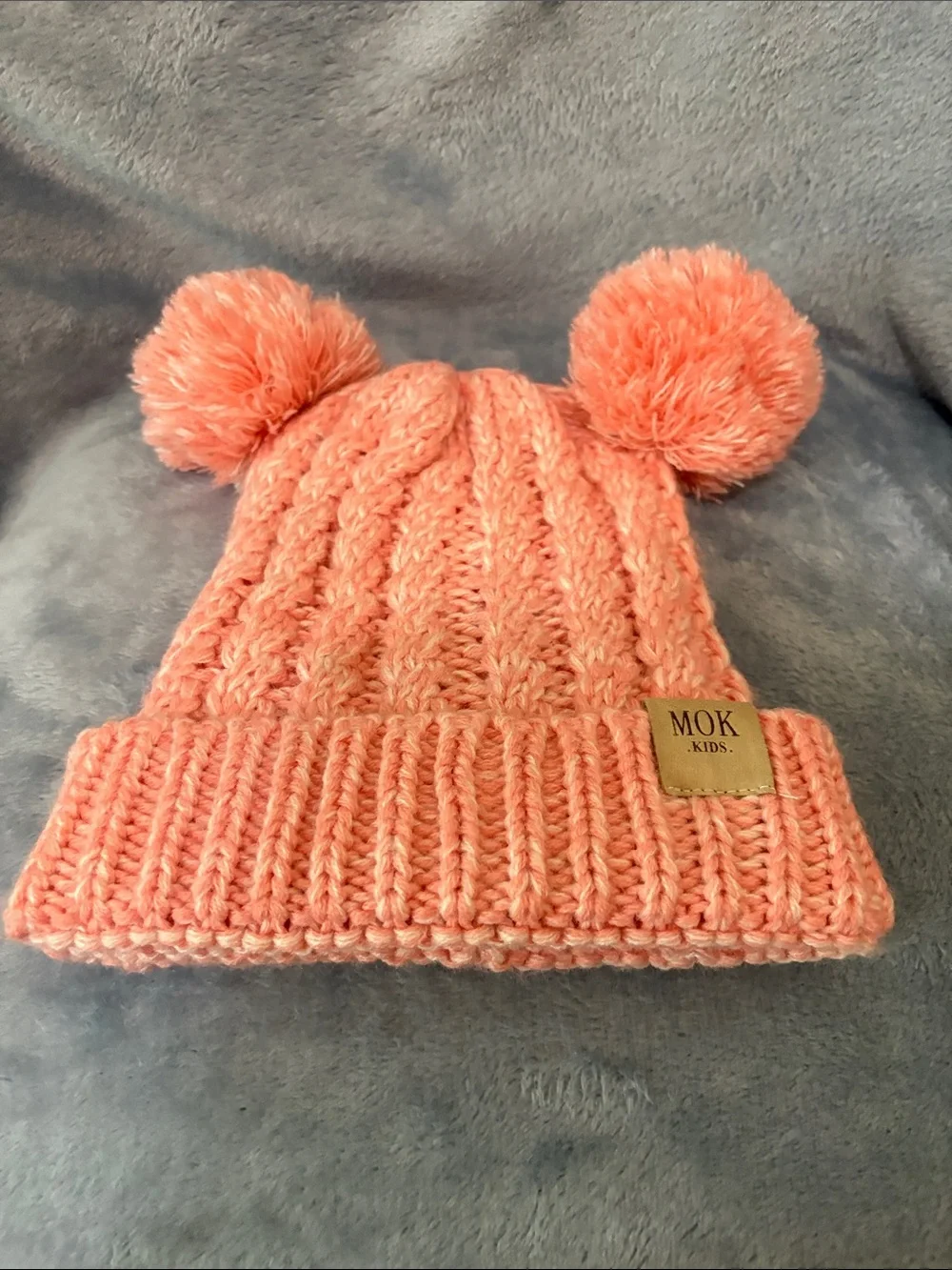 MOK Kids Coral Knit Beanie with Double Pom Poms